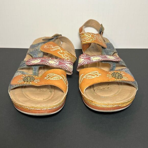 Womens L’ARTISTE Spring Step SUMACAH Hand Painted Leather Sandals / Size 9.5-10 - Picture 2 of 8